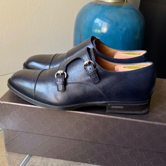 GUCCI NAVY DOUBLE MONK STRAP CAP TOE - Picture 6 of 12